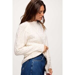 Nuuds Heritage Sweater Women's 2XL Pearl White Cable Knit Rolled Edge Oversized